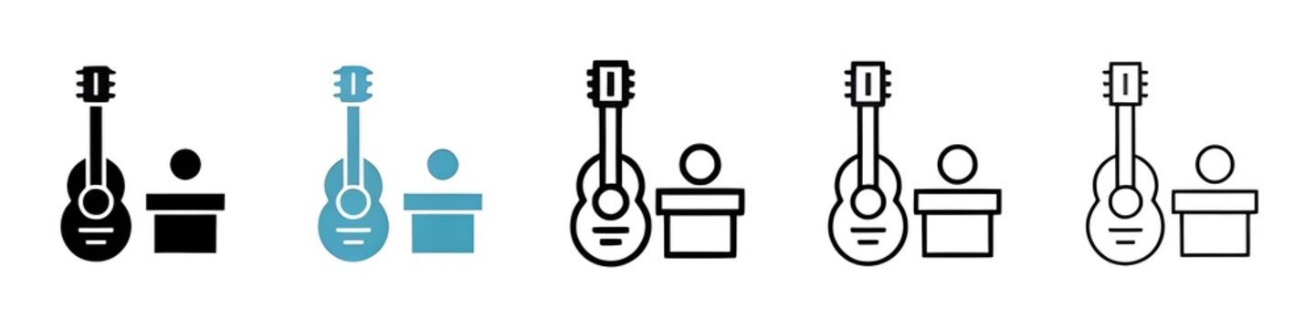 Busking vector icon set. Busking sign in black and white color. Thin line customizable illustration. Contour symbol. Vector isolated outline drawing. Editable stroke