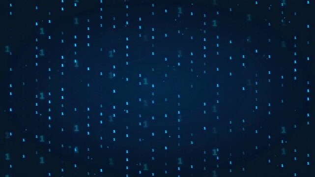 Abstract digital background with falling blue binary code numbers representing big data and cyber security