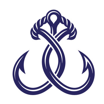 Crossed nautical anchors and rope emblem with nautical maritime navigation illustration monochrome isolated shipping adventure traveling