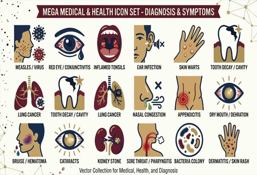 Medical Icon Set Diagnosis And Symptoms Vector Illustration