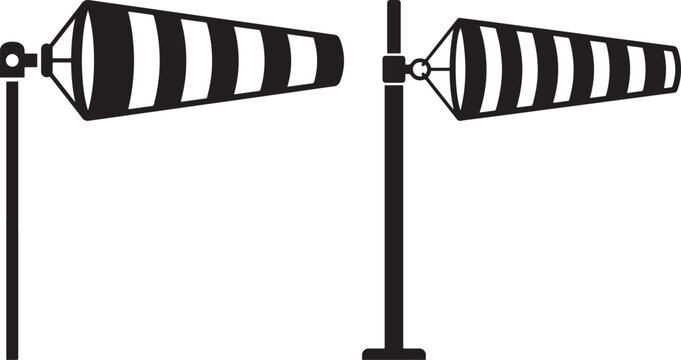 Two airport windsock meteorological icons silhouette vector set with windsock silhouette meteorology aviation direction