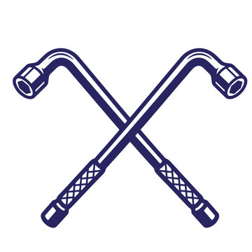 Crossed l-shaped lug wrenches vector illustration with automotive mechanic maintenance equipment illustration workshop industrial isolated instrument hardware