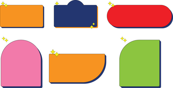 Set of colorful labels and blank vector ribbon banners designed as glossy web button stickers and empty paper tag elements for business card templates