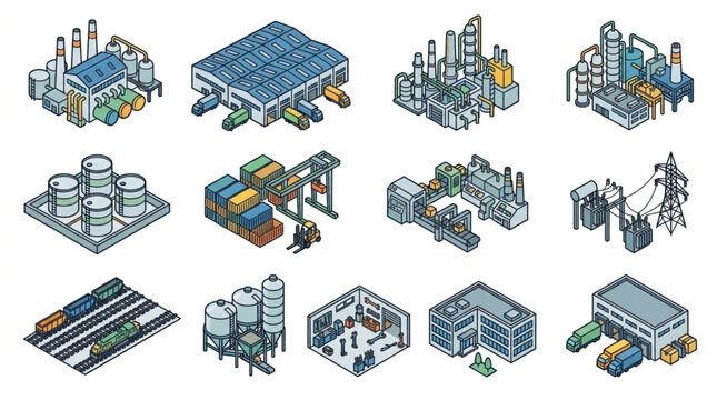 Industrial Factory and Plant Building Models in Lego Style