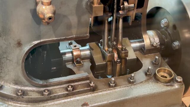 Close Up of a Vintage Victorian Steam Engine Model in Motion