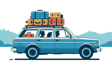Fototapeta premium Station wagon car packed with luggage for family road trip vacation transport automobile departure adventure