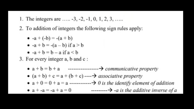 Mathematics Integers, Properties of Addition, and Algebraic Rules Explained