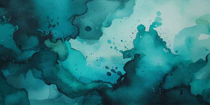 Abstract blue watercolor background with a vintage world map pattern on aged grunge paper texture