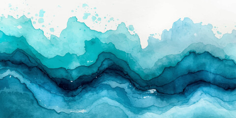 An abstract blue background of winter ice texture and snow blends into a serene mountain nature landscape with clouds over the ocean horizon © HMRabiul