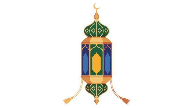 Traditional Islamic Ramadan lantern vector illustration, colorful Arabic fanous lamp with crescent isolated on white background