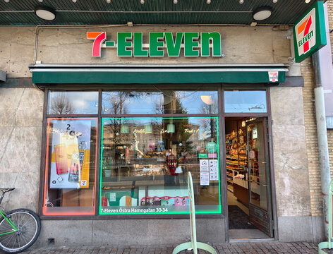 Gothenburg, Sweden-Nov.24th 2025: 7-Eleven convenience store exterior during the day