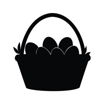 Basket filled with eggs silhouette vector illustration for Easter celebration, easter basket with eggs silhouette vector illustration