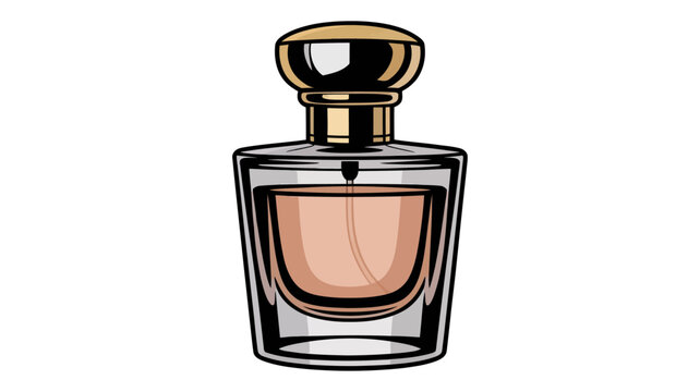 Luxury perfume glass bottle vector illustration, elegant fragrance spray with gold cap isolated on white background
