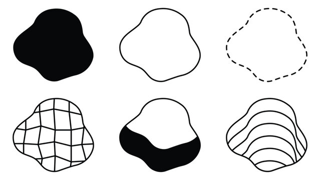 Organic abstract blob shapes set with different outline and fill pattern styles vector illustration