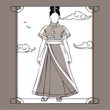 Traditional Korean Hanbok Dress Illustration.