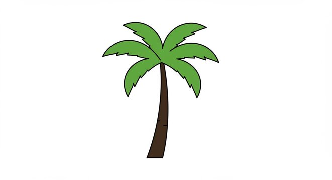 白い背景に立つ一本のヤシの木 夏の雰囲気漂うシンプルでかわいいフラットなイラスト素材. AI Generated