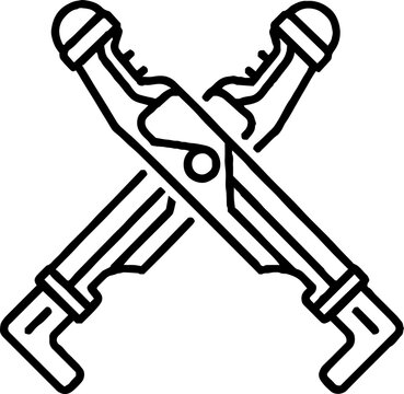 Crossed antique flintlock pistols line art