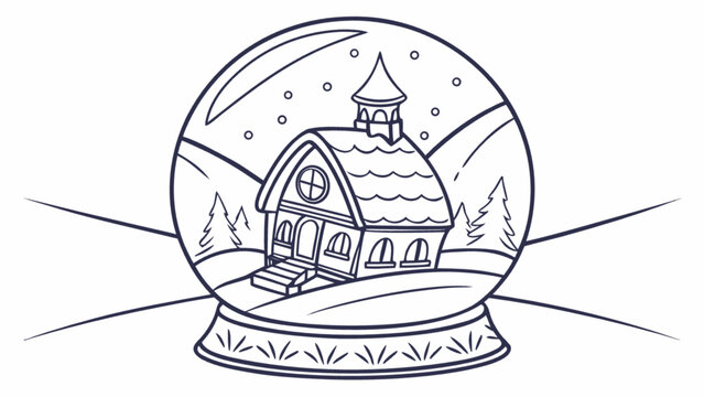 Snow globe icon with house and trees inside winter scene in a circle