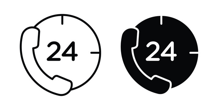 24 7 Emergency call services icon pack in black vector type