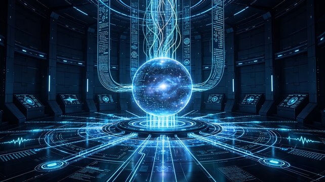 Futuristic global network connection with glowing digital constellation lines and abstract siber data paths