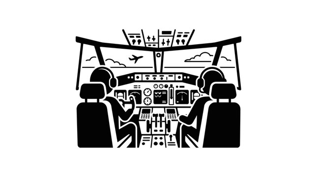 Airplane Cockpit with Two Pilots Flying, Aviation, Flight Simulator