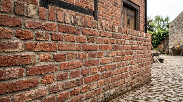 Old red brick wall texture background, classic rustic brickwork architecture exterior