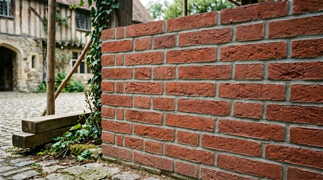 Old red brick wall texture background, classic rustic brickwork architecture exterior