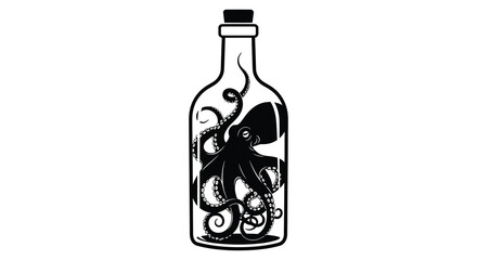 Bottle with octopus inside black silhouette high quality © design creation