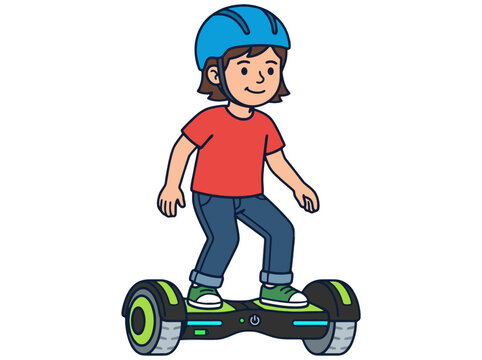 Boy Riding a Hoverboard with Helmet for Safety
