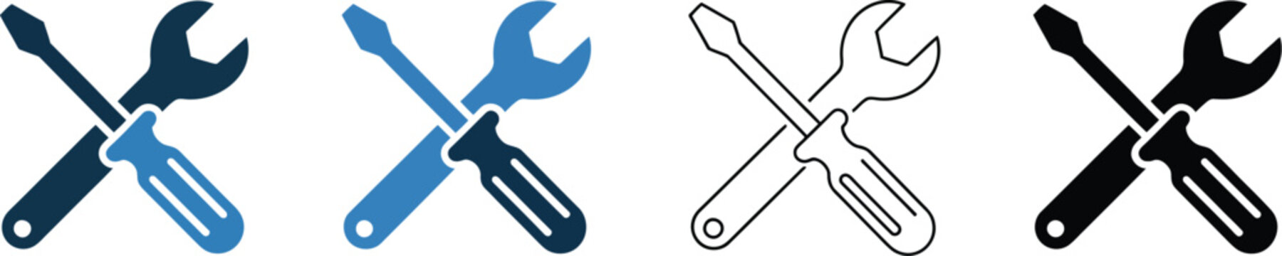 Repair icon vector isolated on white background featuring wrench and screwdriver symbols for maintenance service design.