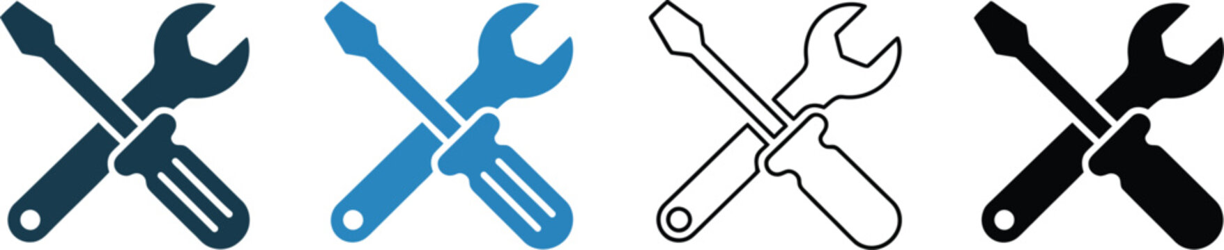 Repair icon vector isolated on white background featuring wrench and screwdriver symbols for maintenance service design.
