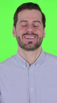 Portrait of Man Talking on Online Video Call, Green Screen, Vertical Video
