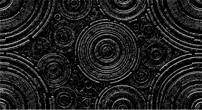 Technological hud radial circle pattern black and white graphic with technology