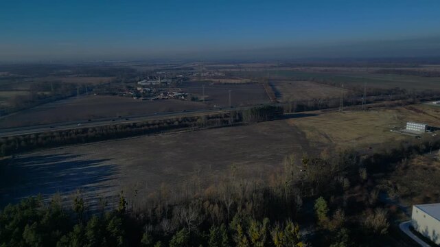 Industrial factory complex, bilding data Center. Fantastic aerial view drone