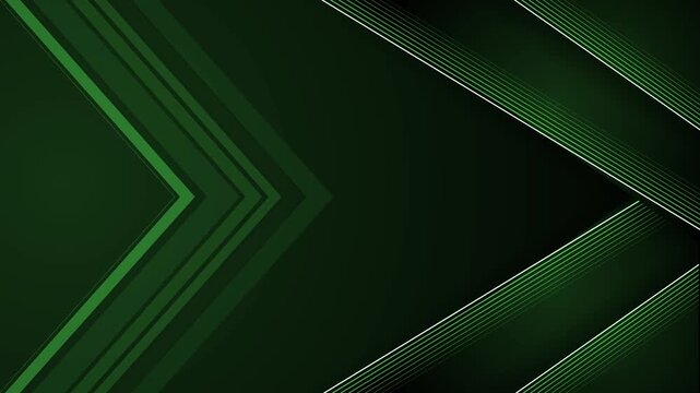 Dark geometric chevron background animation, Abstract background with layered chevrons on left and diagonal metallic-lined stripes on right