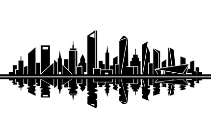 Fototapeta premium Modern City Skyline Silhouette with Reflection isolated white background
