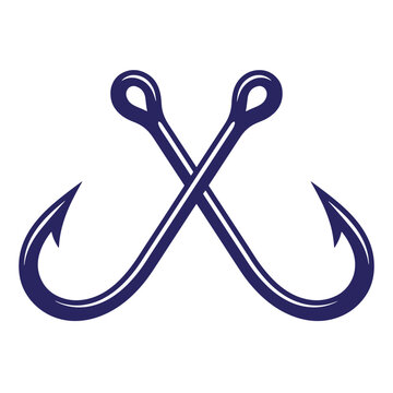 Crossed fishing hooks icon vector illustration with outdoors equipment isolated illustration monochrome minimalist recreation vacation activity professional