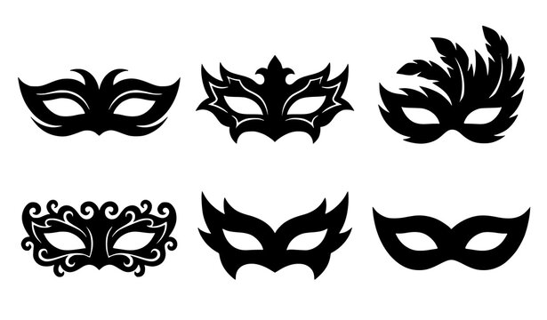 Elegant Masquerade Mask Black Silhouette Collection for Carnival Festival Costume Events and Decorative Artwork