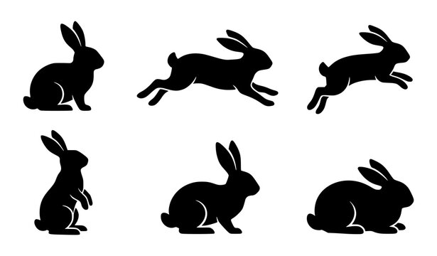 Rabbit Bunny Silhouette Pose Collection Featuring Various Animal Positions for Nature and Pet Related Designs