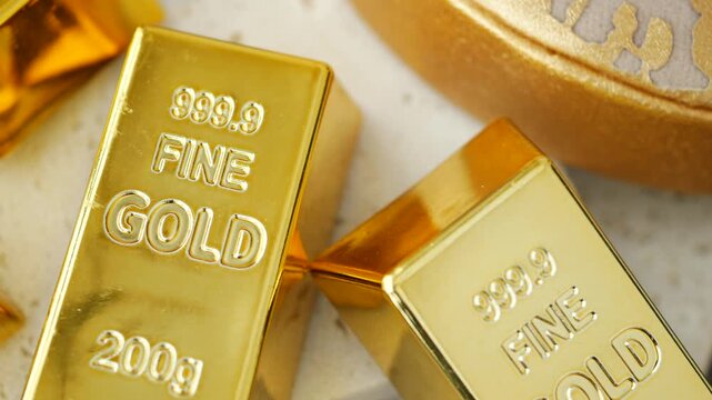 Gold bars on display in a shop