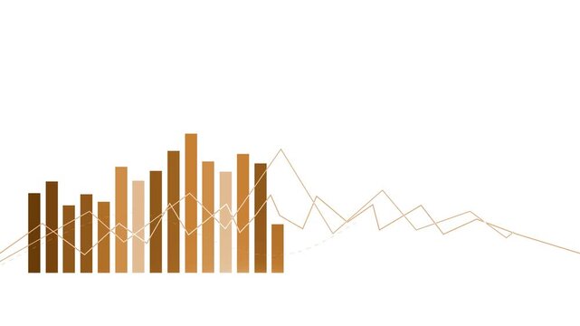 Monochrome bar and line chart abstract animation, Abstract financial chart composition combining vertical bar chart