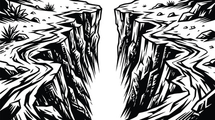 Jagged chasm illustration with sharp cliffs and sparse vegetation © Noyon