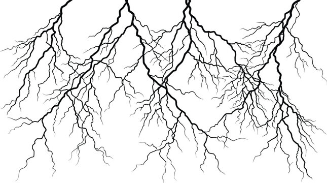 Lightning bolt fractal pattern black silhouette on white background