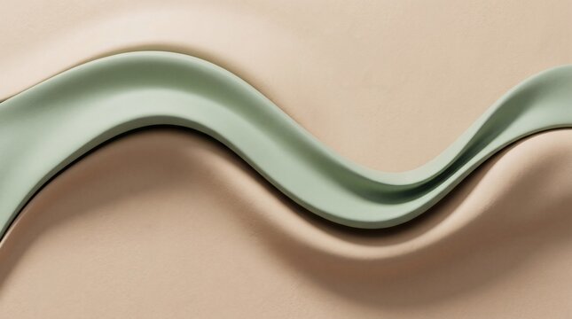 Abstract flowing wave shapes with smooth sage green and soft beige layers harmonizing now.