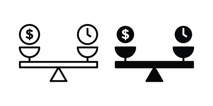 Time and money scale icon pack in black vector type