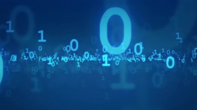 Abstract blue digital background with flowing binary code numbers for technology and data concepts