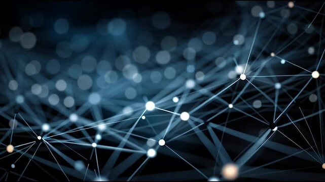 Abstract colorful business connection of lines from nodes It is connected to endless nodes and represents the innovation of communication cyber security in the network with black background