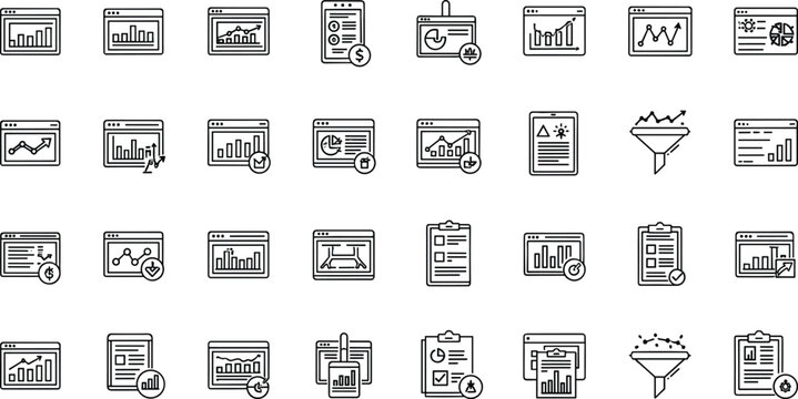 Flat design dashboard analytics icons set