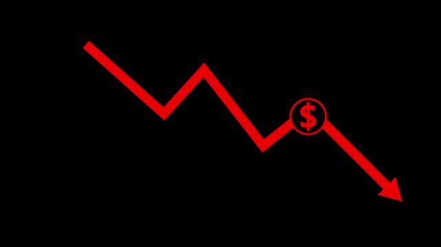 Economic crisis and financial loss arrow icon showing downward chart with dollar sign.