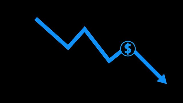 Economic crisis and financial loss arrow icon showing downward chart with dollar sign.